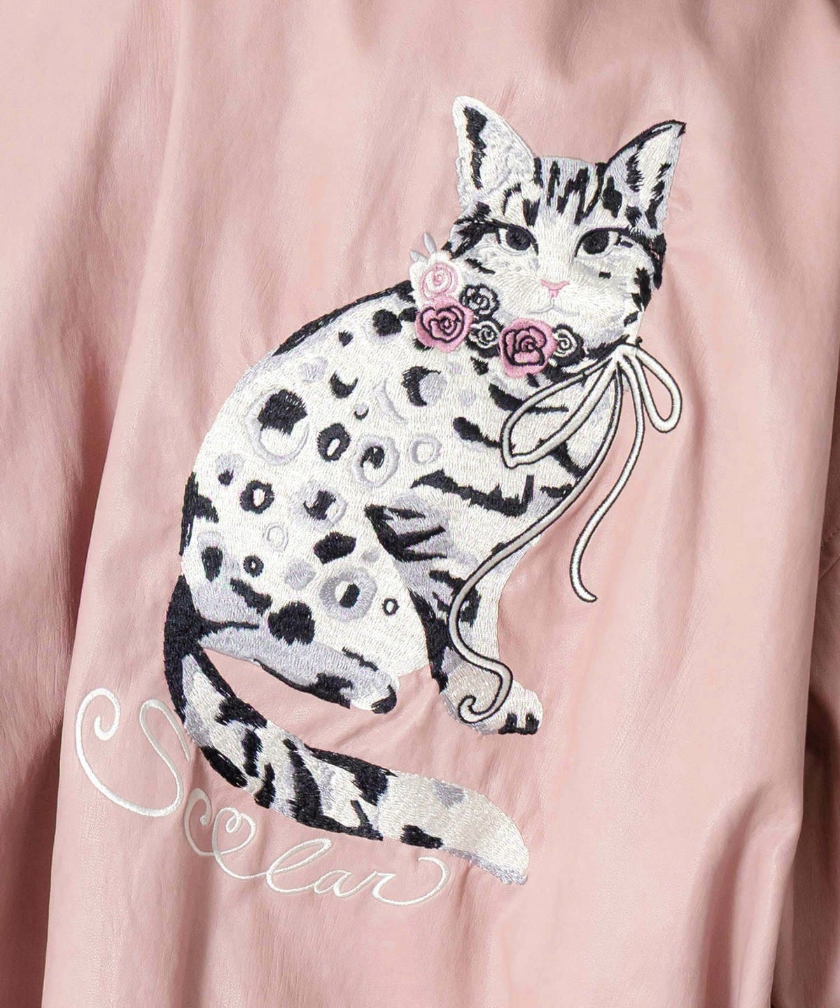 ネコ刺繍フェイクレザー×裏毛ブルゾン-8