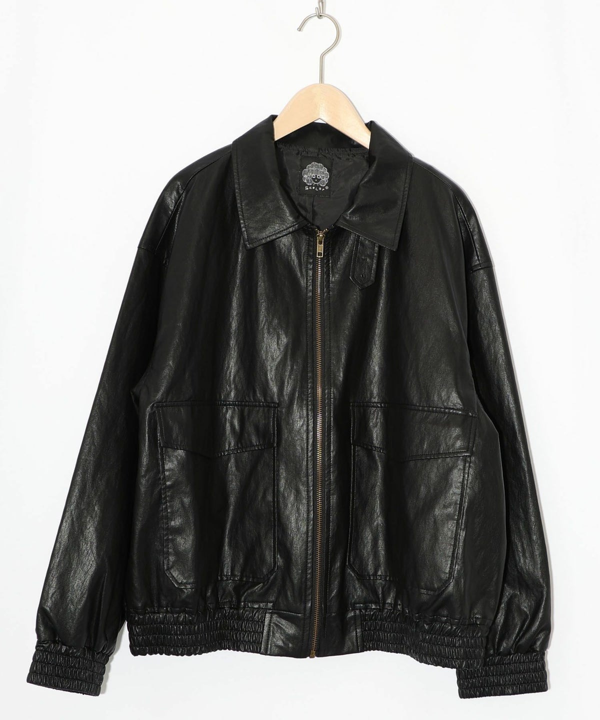 ネコ刺繍フェイクレザー×裏毛ブルゾン-15