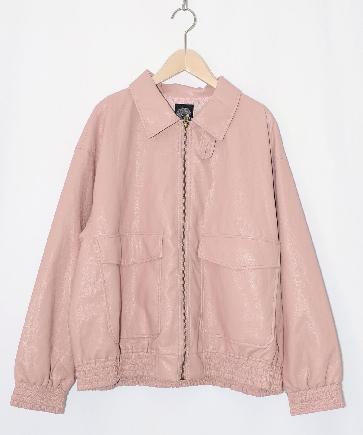 ネコ刺繍フェイクレザー×裏毛ブルゾン-18