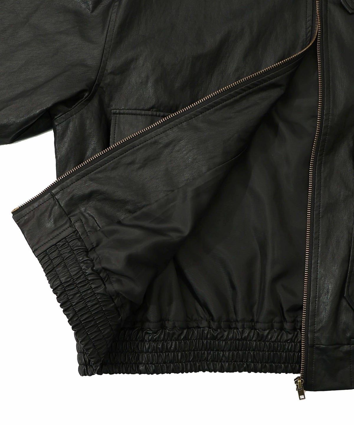 ネコ刺繍フェイクレザー×裏毛ブルゾン-24