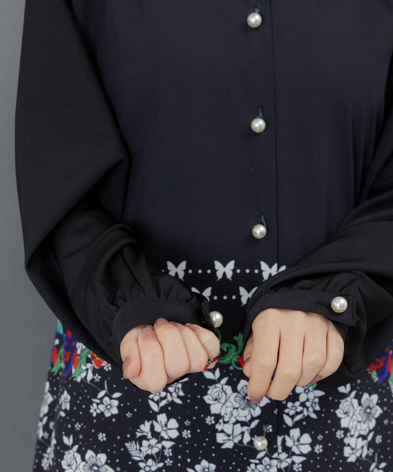 冬のオーナメント×花柄 前開きワンピース-7