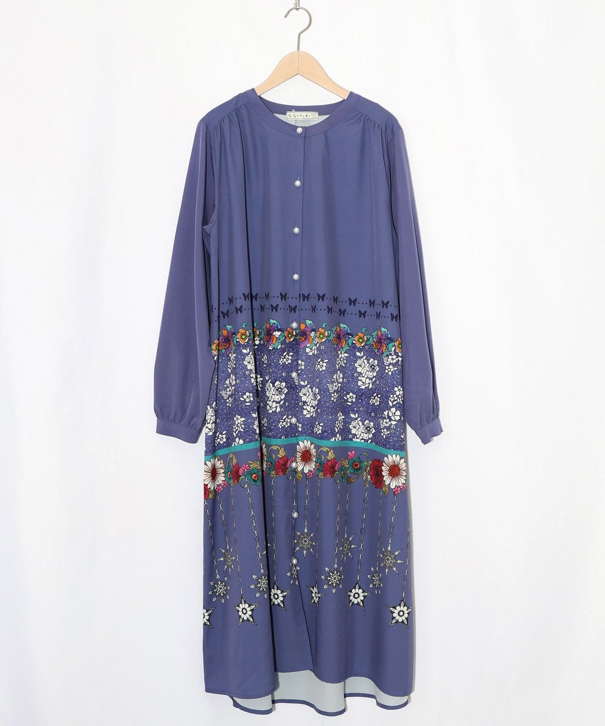 冬のオーナメント×花柄 前開きワンピース-11