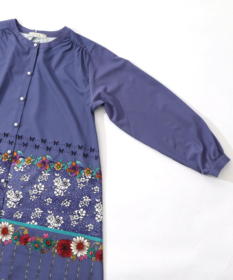 冬のオーナメント×花柄 前開きワンピース-14