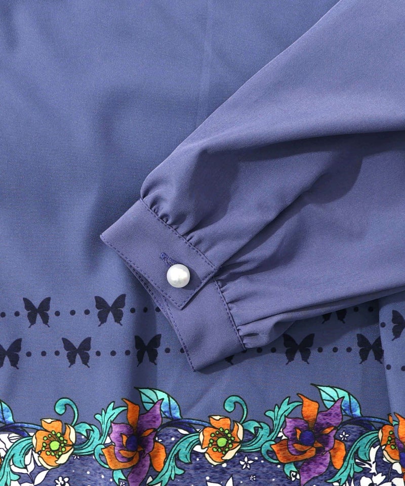 冬のオーナメント×花柄 前開きワンピース-15