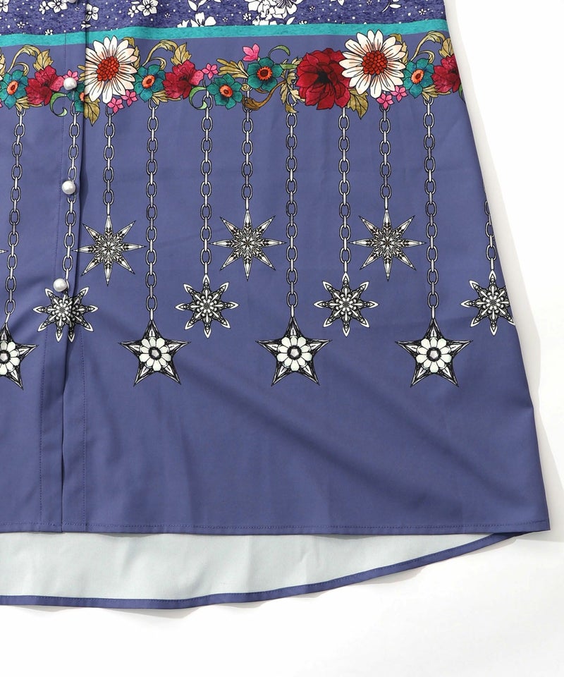 冬のオーナメント×花柄 前開きワンピース-16