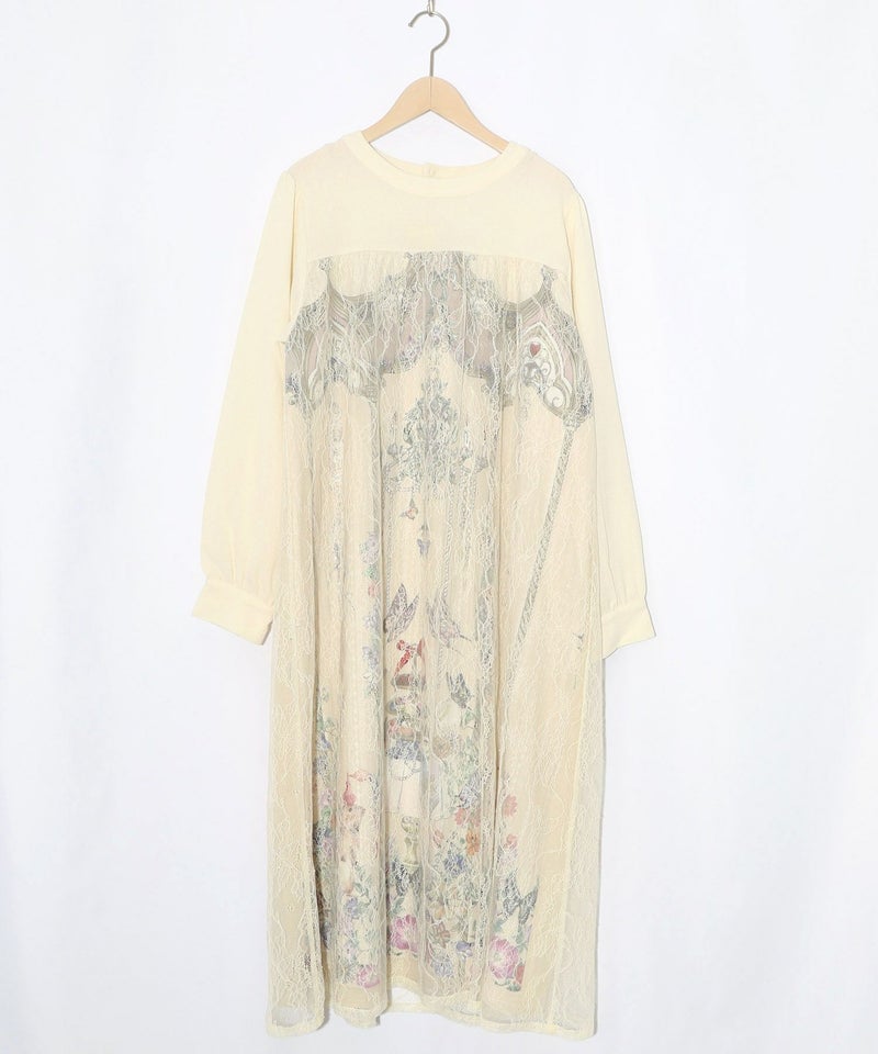 ガーデンティーパーティ柄 布帛×チュールレースワンピース-9