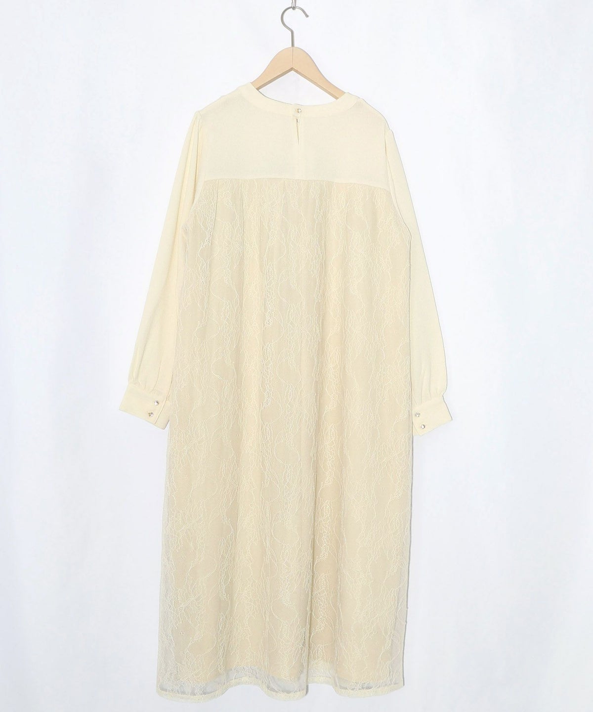 ガーデンティーパーティ柄 布帛×チュールレースワンピース-10