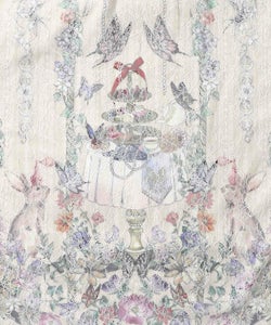 ガーデンティーパーティ柄 布帛×チュールレースワンピース-11