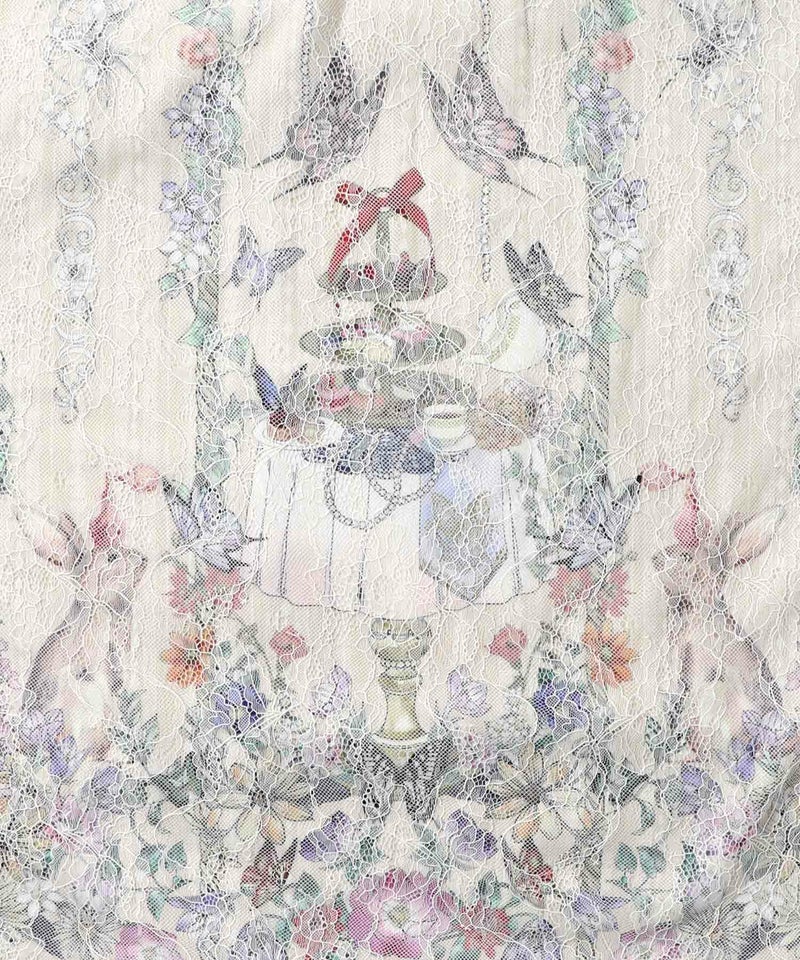 ガーデンティーパーティ柄 布帛×チュールレースワンピース-11