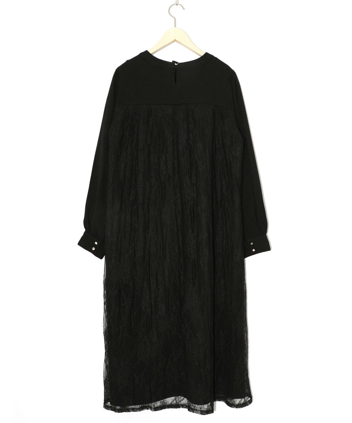 ガーデンティーパーティ柄 布帛×チュールレースワンピース-13