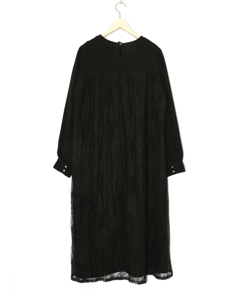 ガーデンティーパーティ柄 布帛×チュールレースワンピース-13