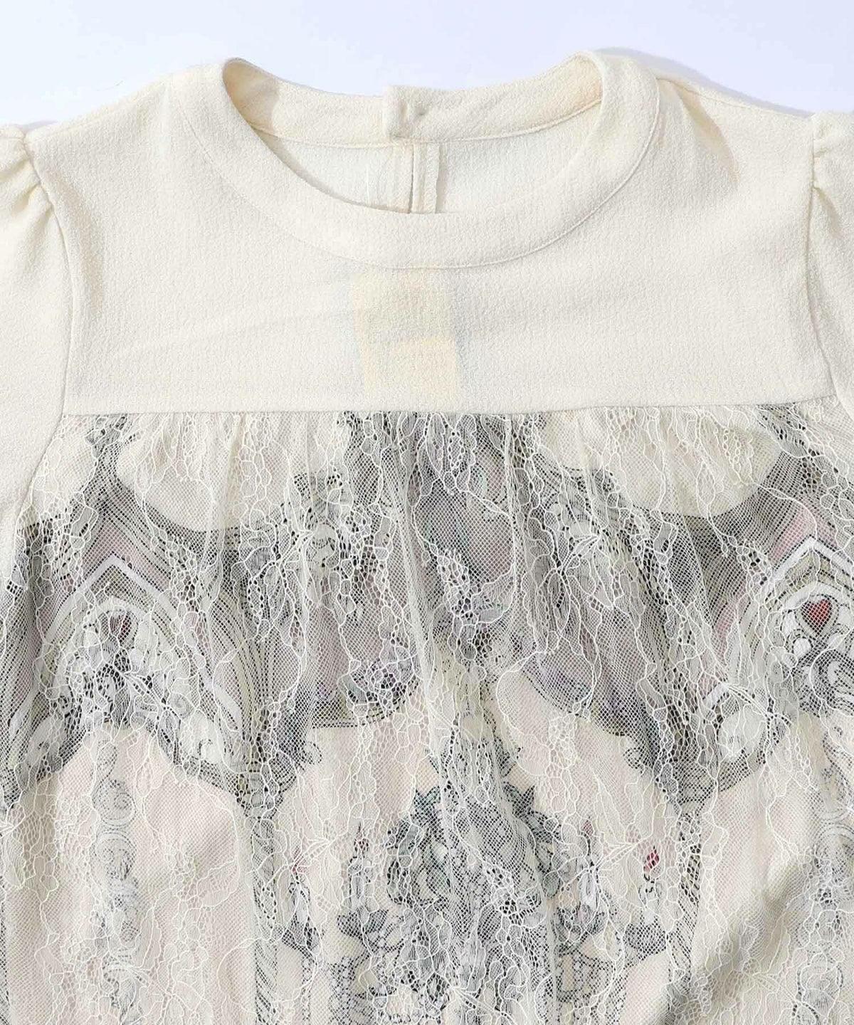 ガーデンティーパーティ柄 布帛×チュールレースワンピース-15