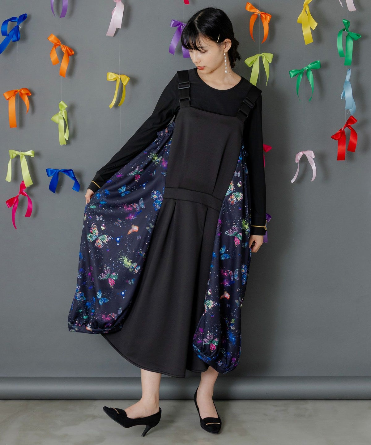 宇宙蝶柄×ジャージ生地 ジャンパースカート-1