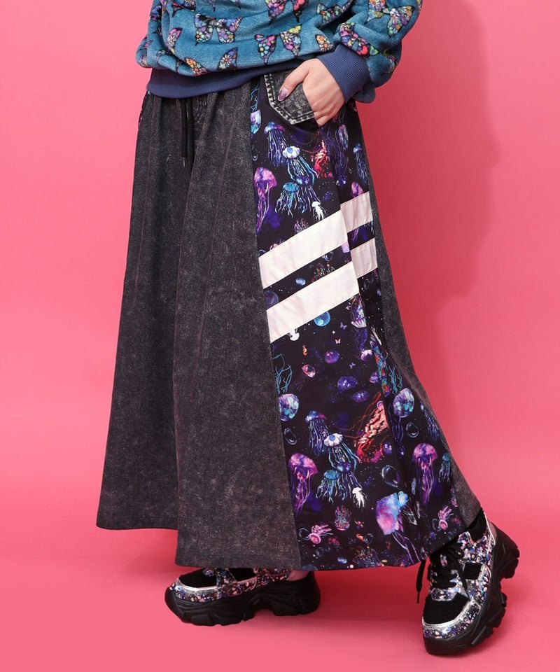 クラゲ柄ナイロン×デニムスカート-14
