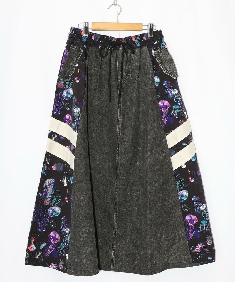 クラゲ柄ナイロン×デニムスカート-18