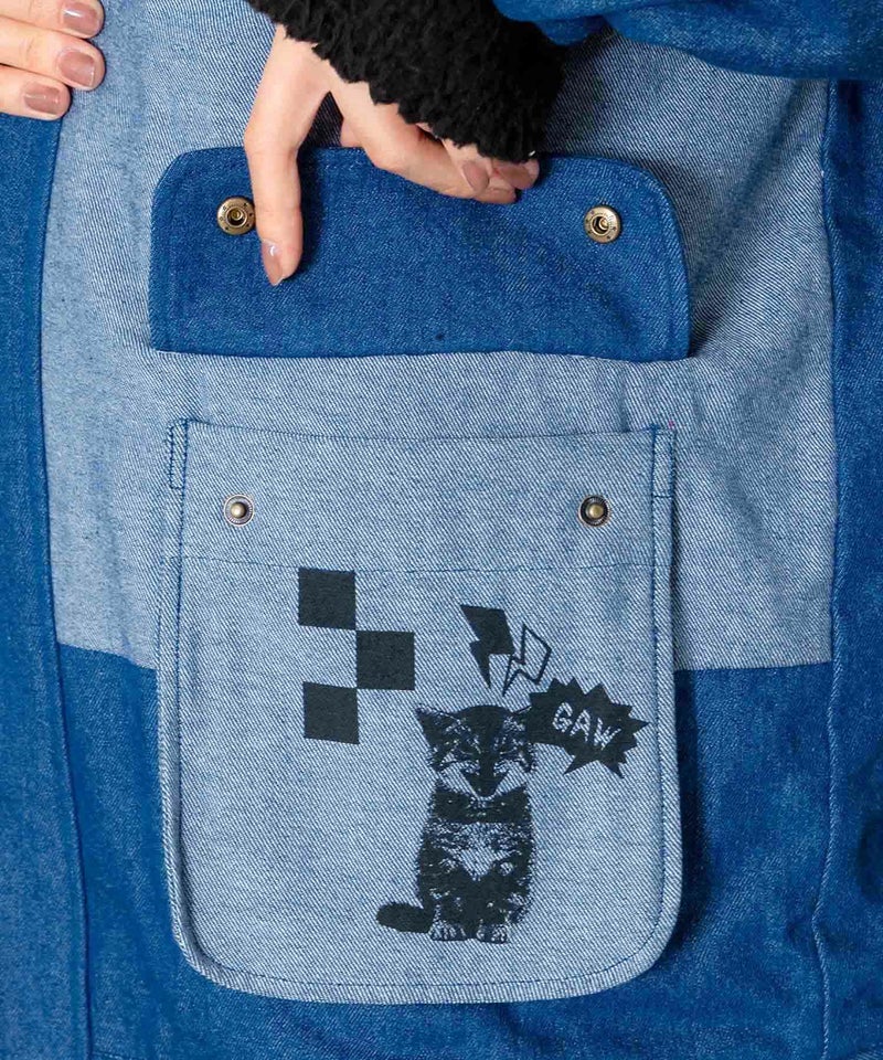 落書きモザイク柄デニム×ボアジャケット-9