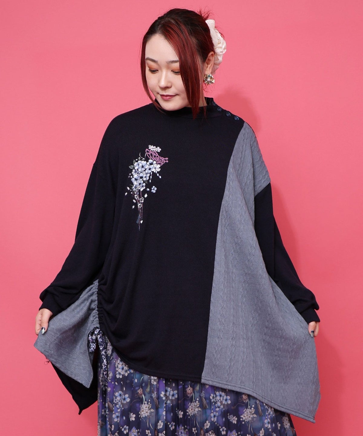 雅結×iS ScoLarコラボ 異素材切替プルオーバー-5