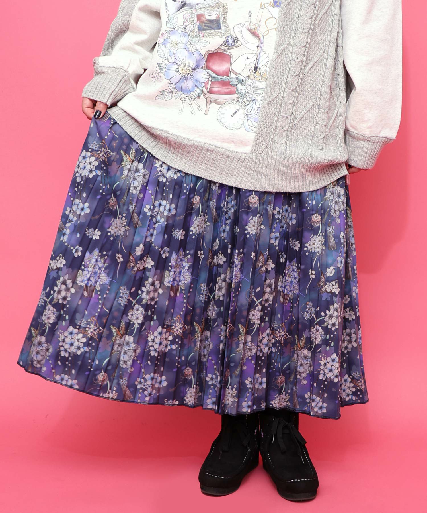 553295：雅結×iS ScoLarコラボ 花蝶リバーシブルスカートの通販-ScoLar