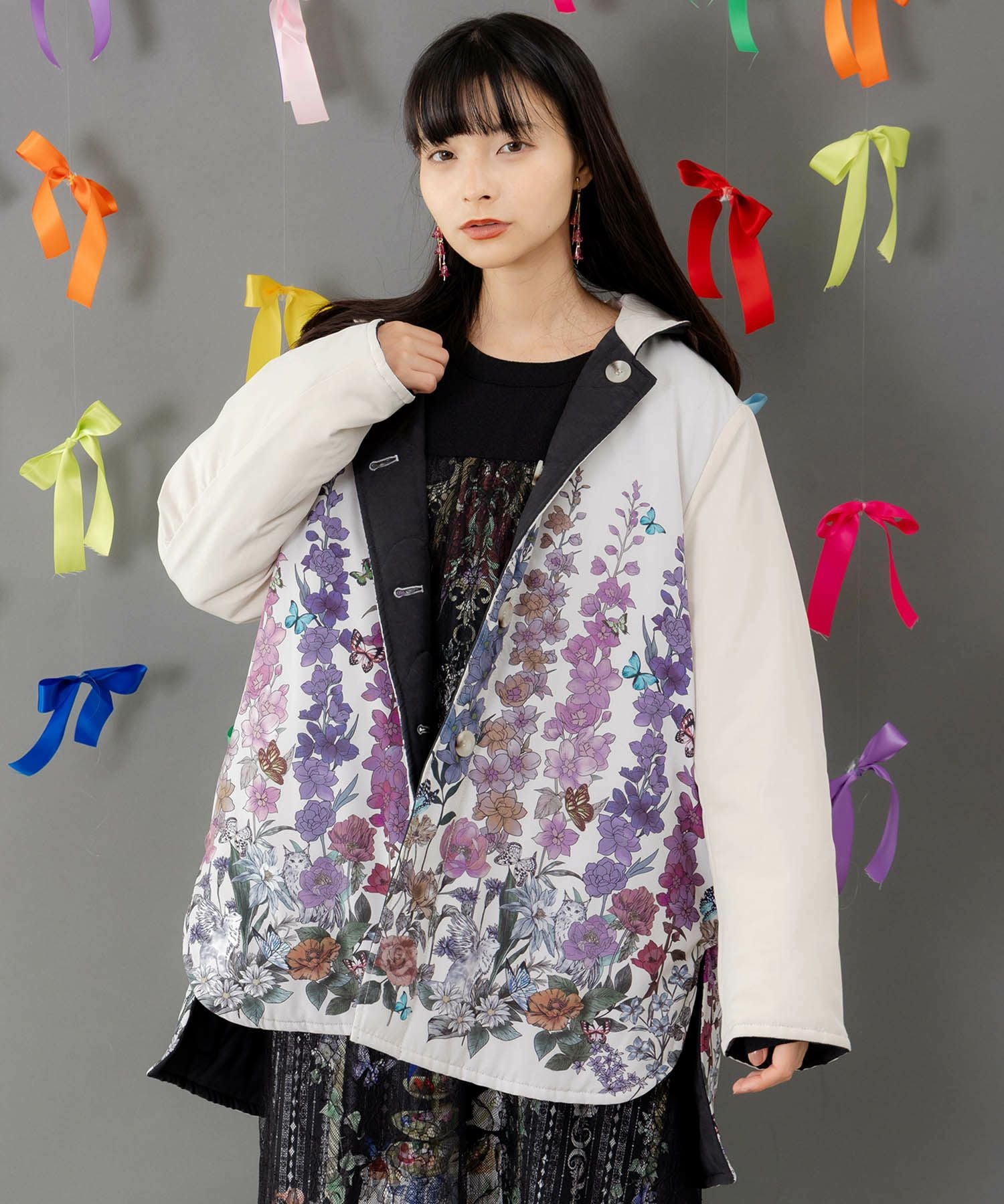 553290：花柄orキルティング リバーシブルブルゾンの通販-ScoLar