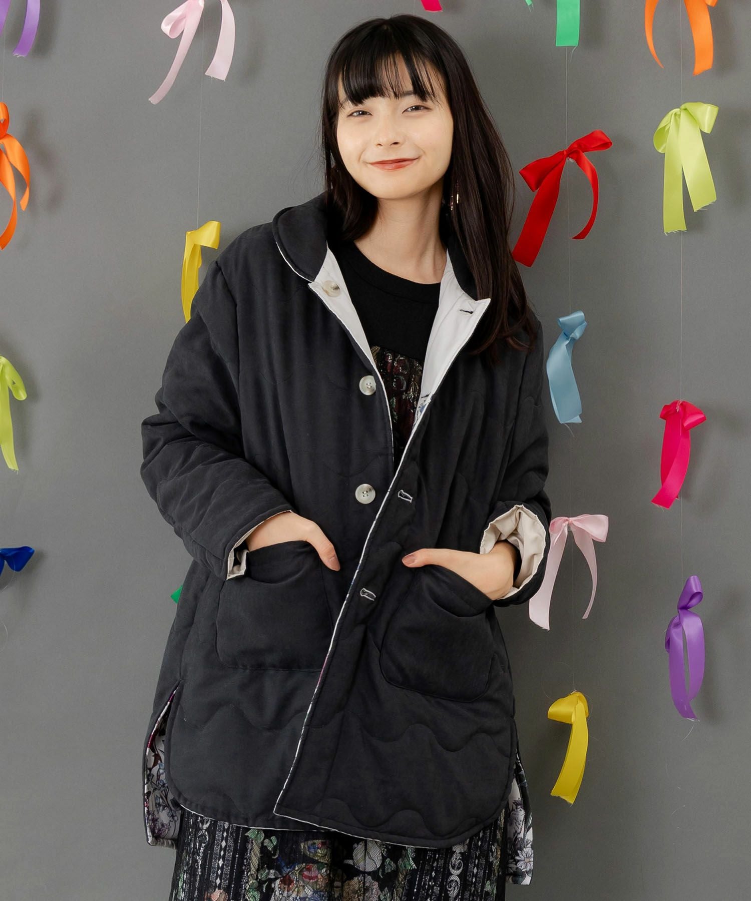 553290：花柄orキルティング リバーシブルブルゾンの通販-ScoLar