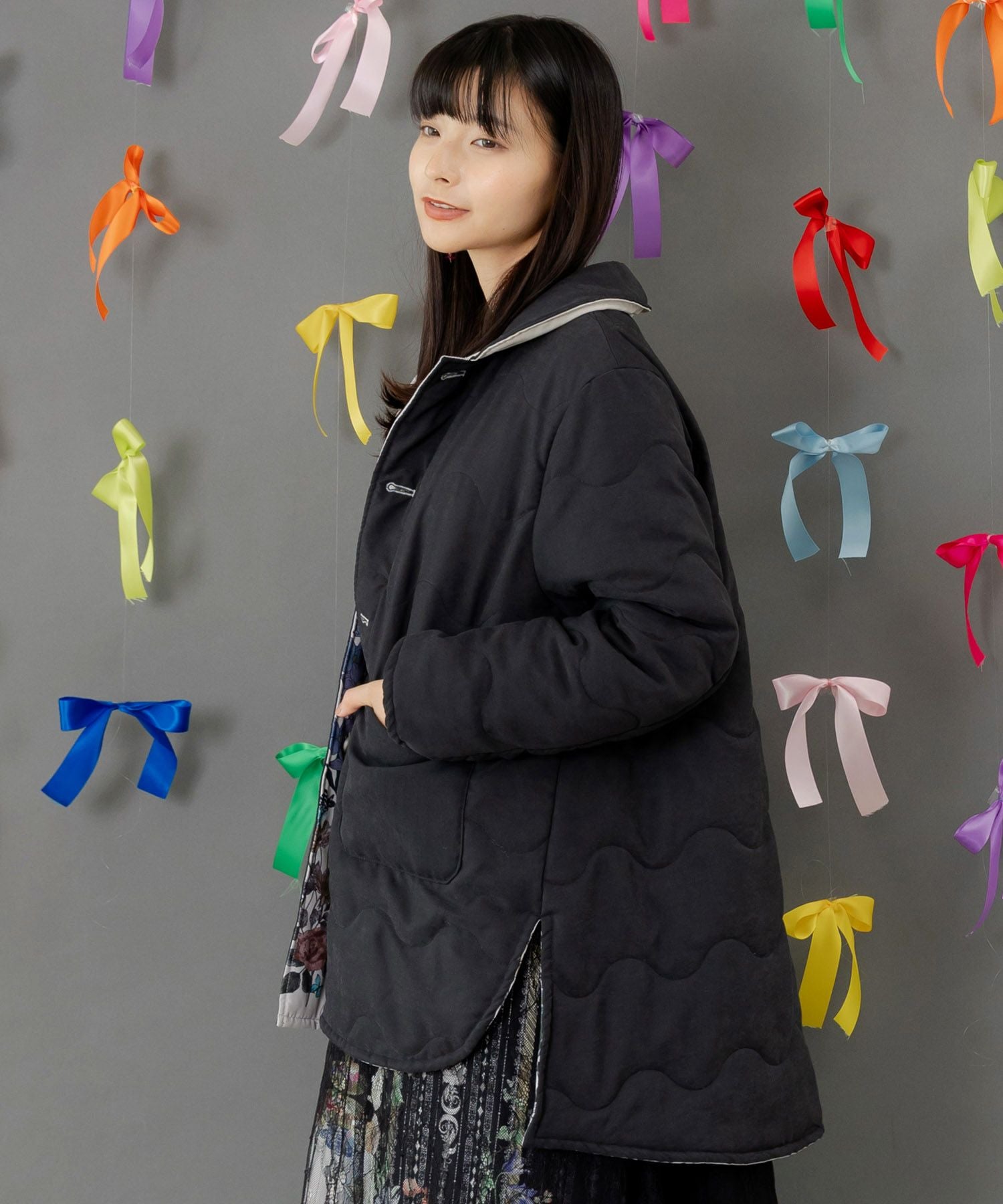 553290：花柄orキルティング リバーシブルブルゾンの通販-ScoLar