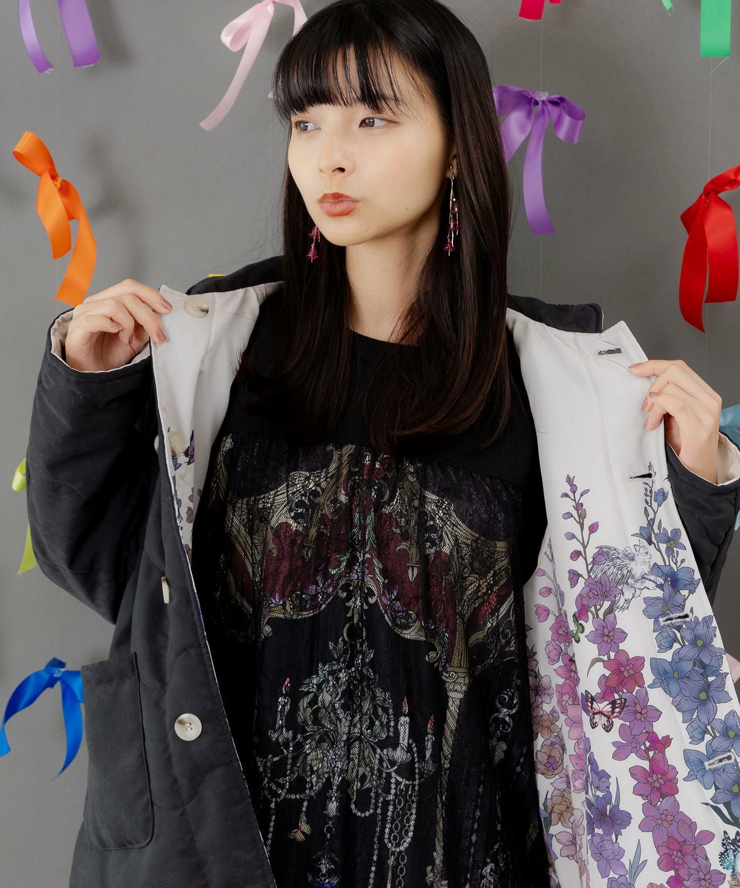 553290：花柄orキルティング リバーシブルブルゾンの通販-ScoLar