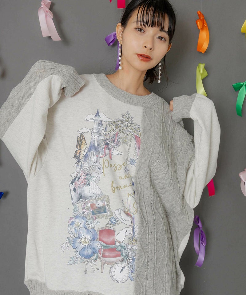 童話風プリント異素材切替プルオーバー-3