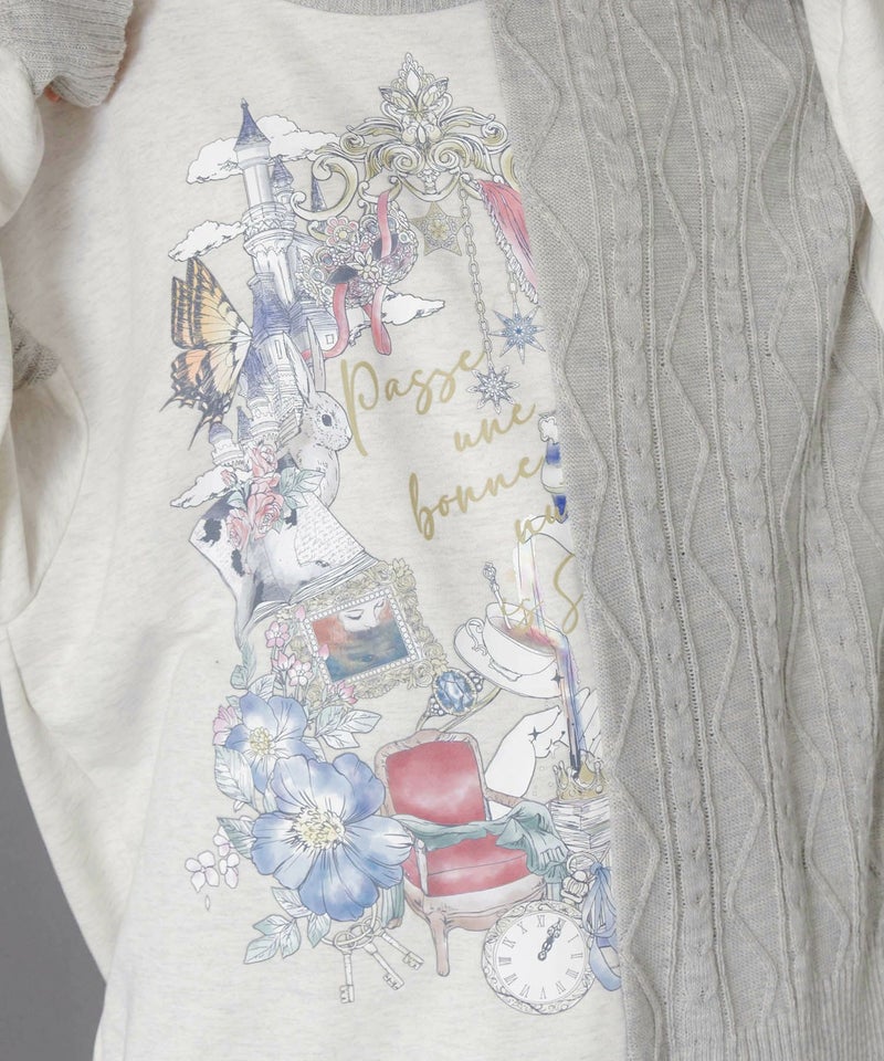 童話風プリント異素材切替プルオーバー-8