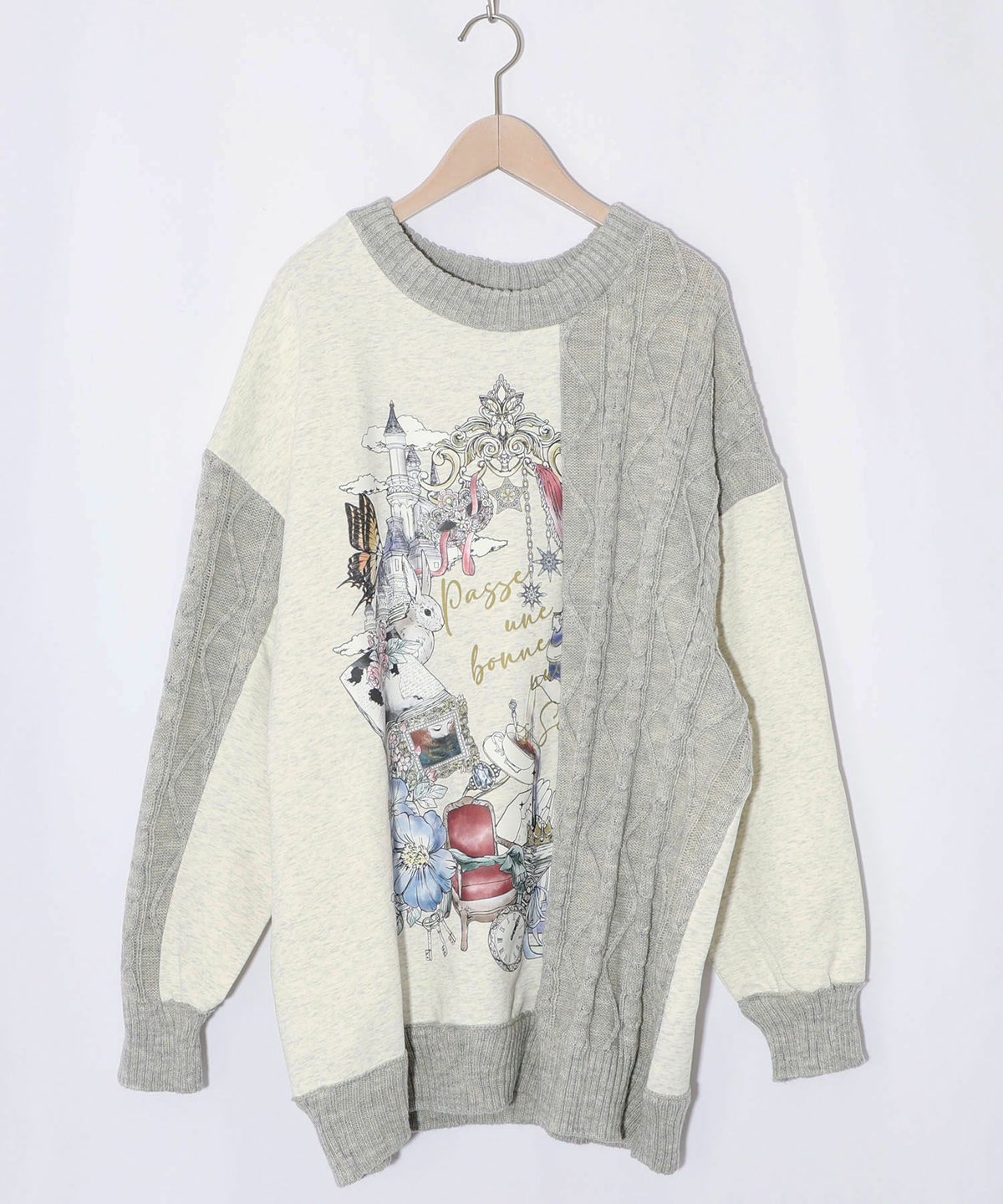 童話風プリント異素材切替プルオーバー-9