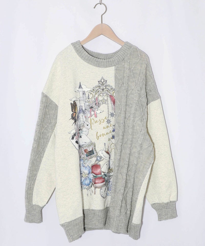 童話風プリント異素材切替プルオーバー-9