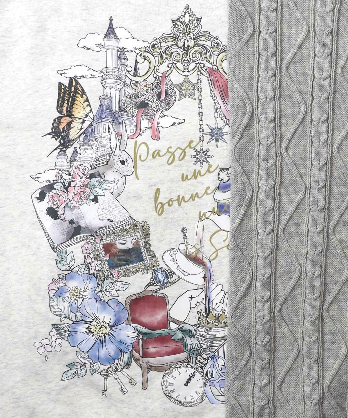 童話風プリント異素材切替プルオーバー-10