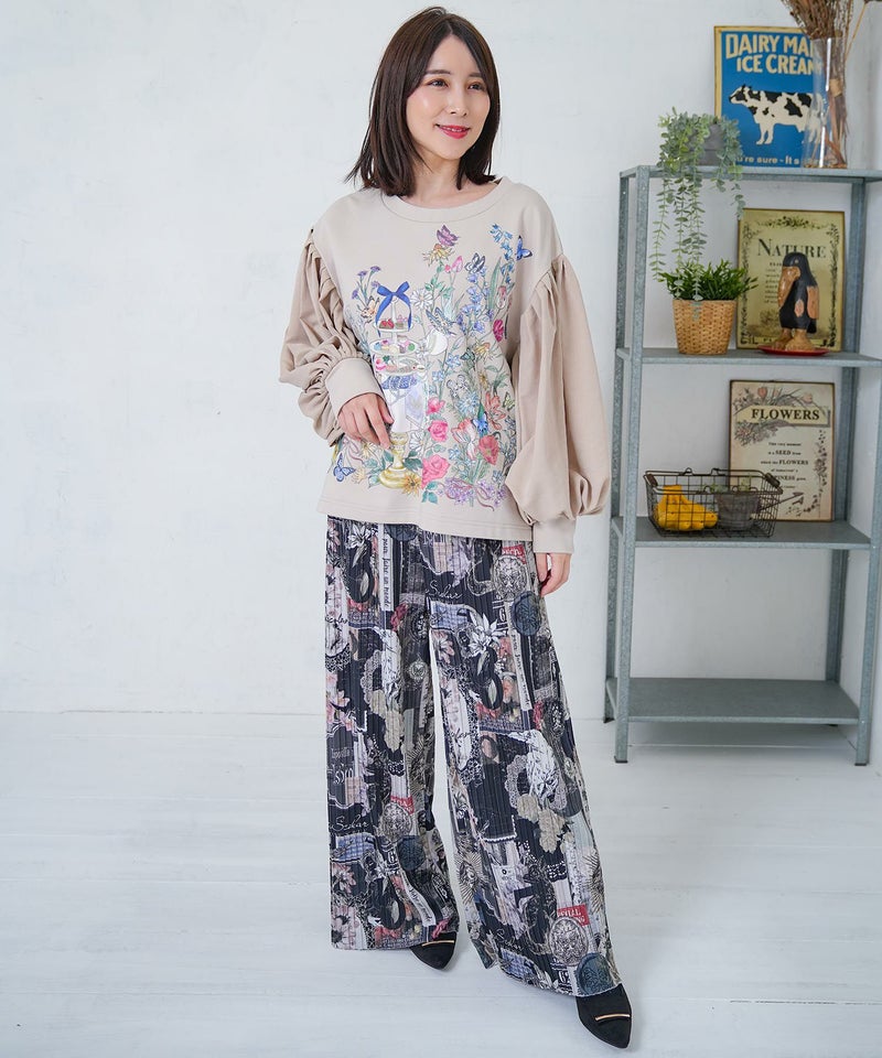 花柄ラベルプリーツパンツ-2