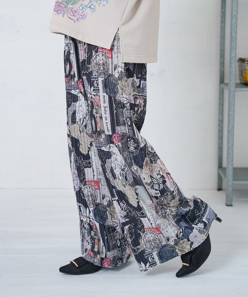 花柄ラベルプリーツパンツ-4