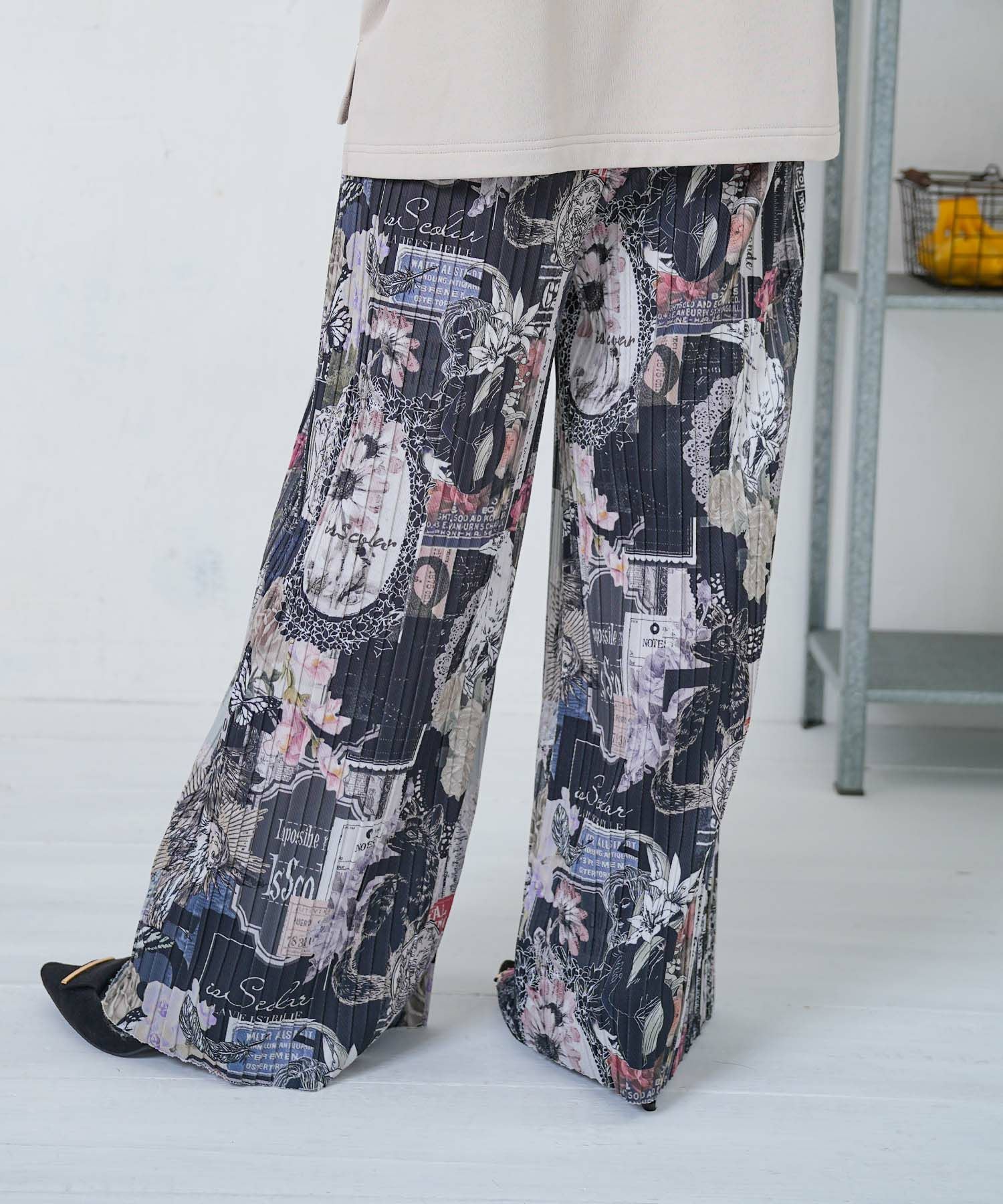 553283：花柄ラベルプリーツパンツの通販-ScoLar