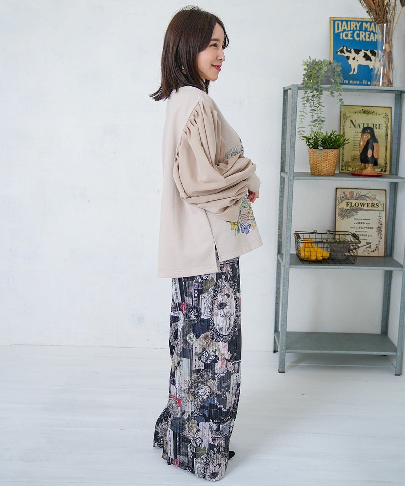 花柄ラベルプリーツパンツ-6