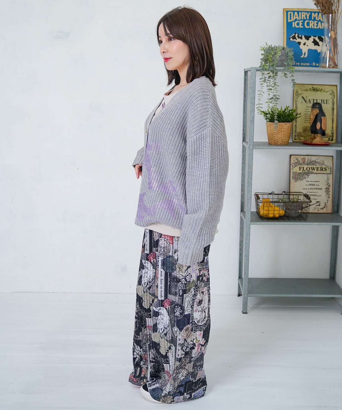 蝶柄箔プリントニットカーディガン-6