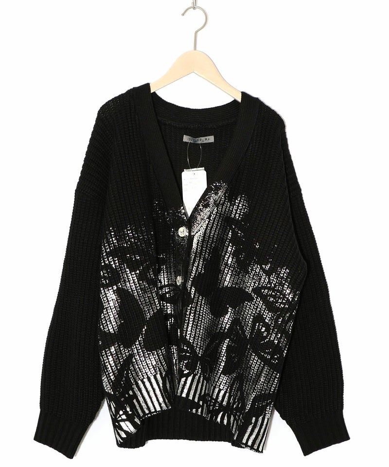蝶柄箔プリントニットカーディガン-12