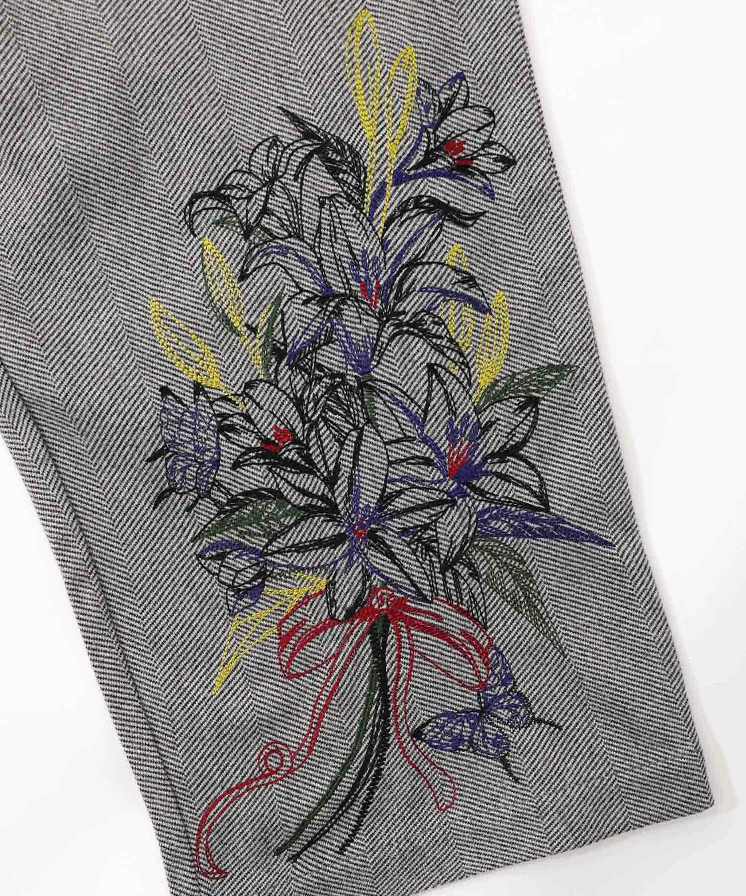 553280：異素材切替×花束刺繍パンツの通販-ScoLar