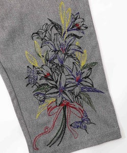 異素材切替×花束刺繍パンツ-10