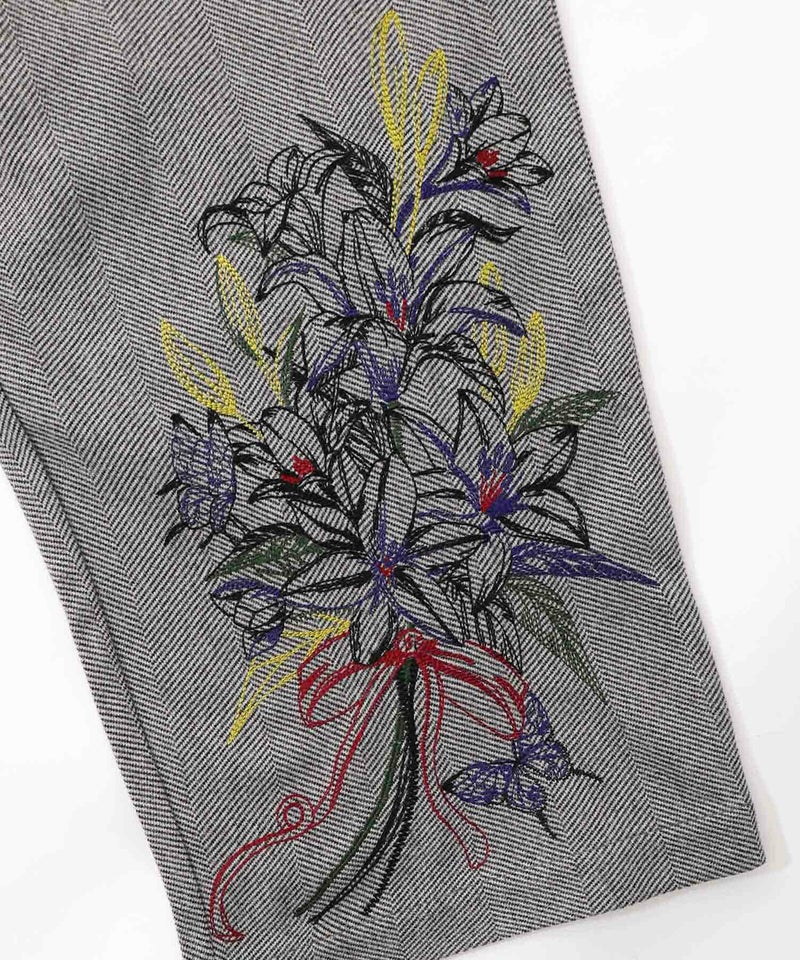 異素材切替×花束刺繍パンツ-10