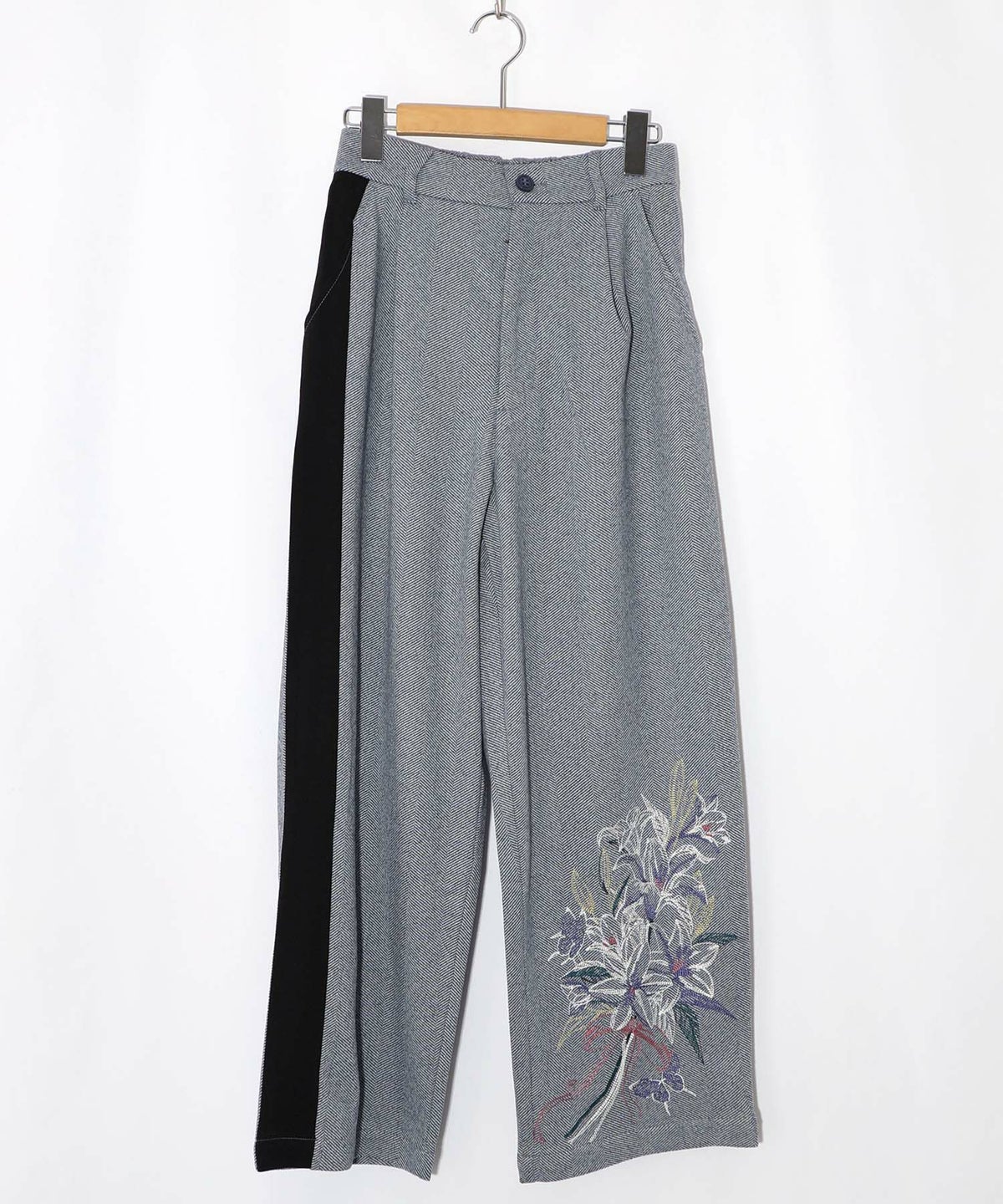 異素材切替×花束刺繍パンツ-11