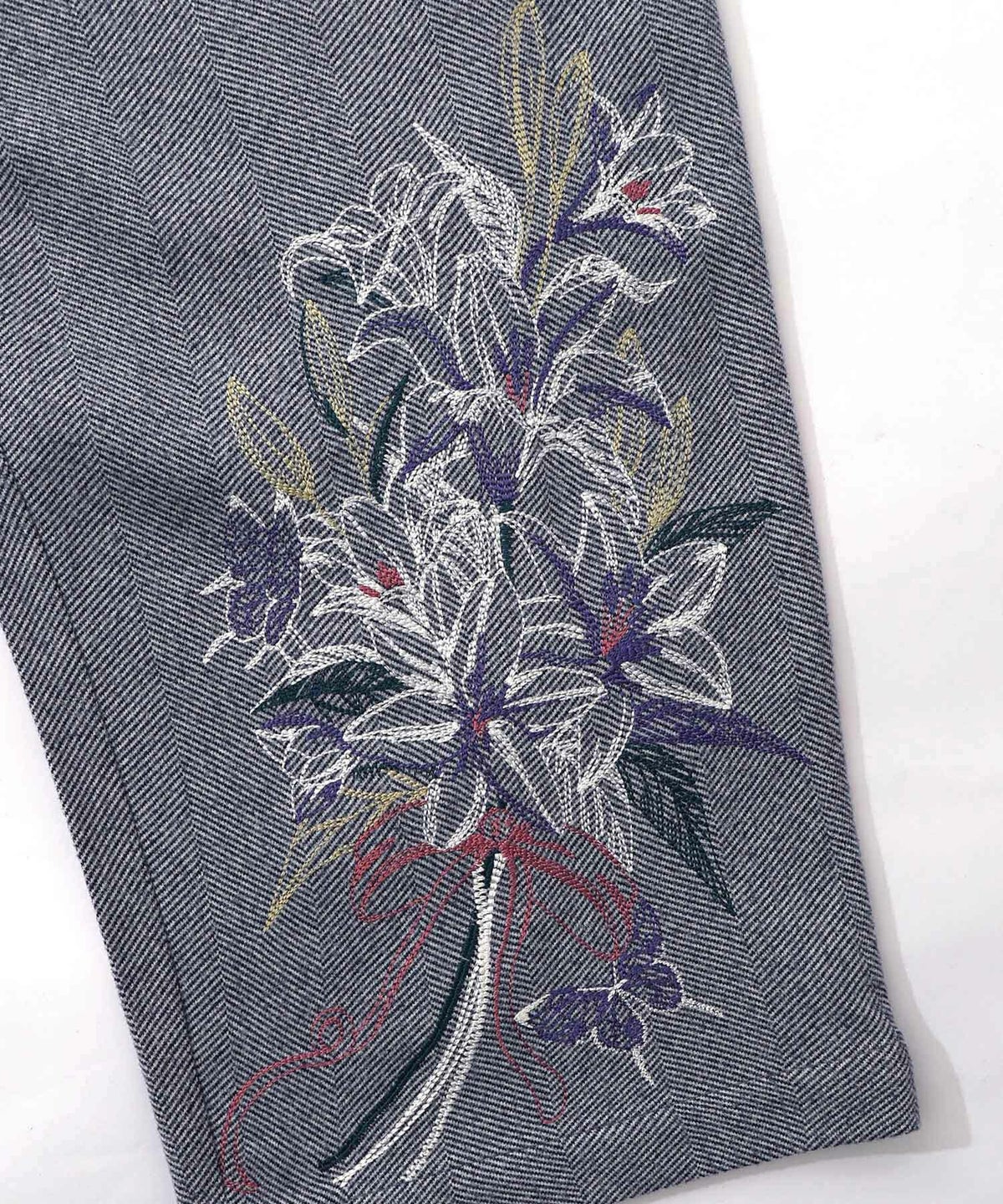 異素材切替×花束刺繍パンツ-12