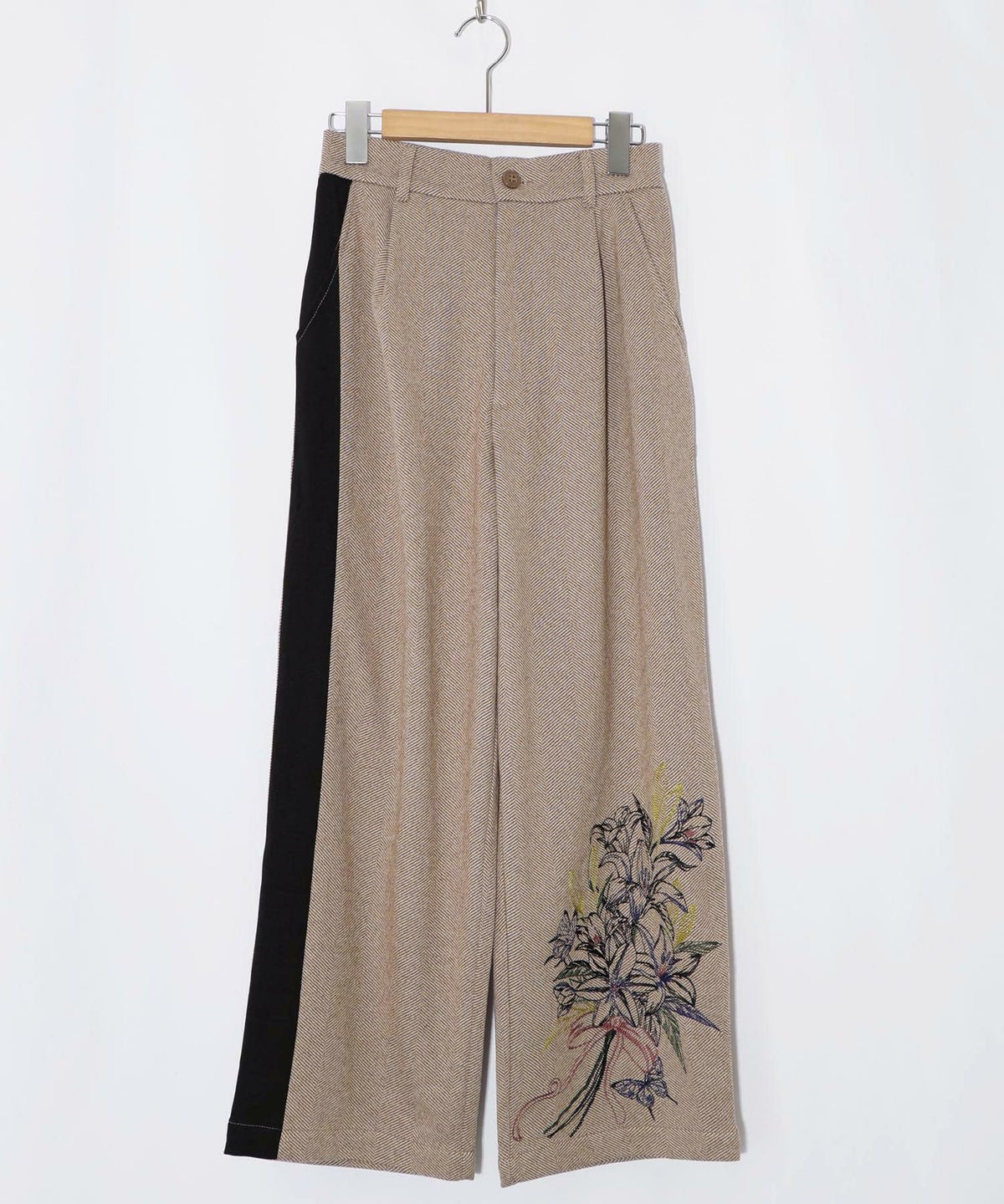異素材切替×花束刺繍パンツ-13