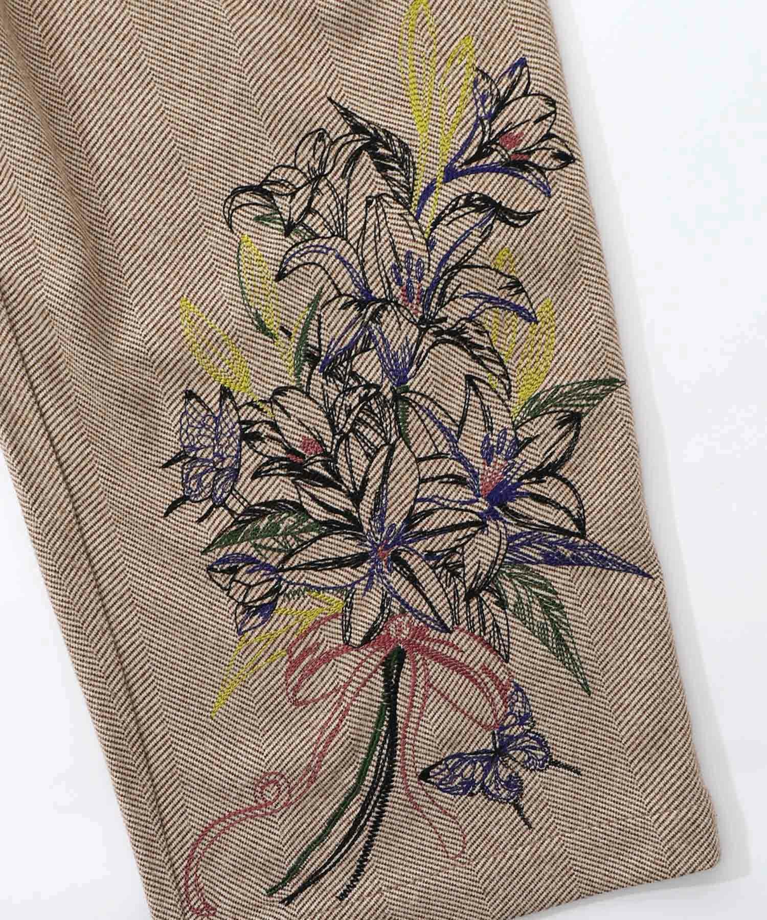 553280：異素材切替×花束刺繍パンツの通販-ScoLar