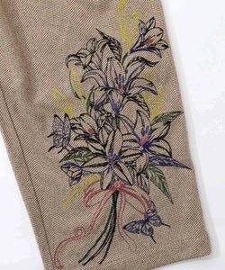 異素材切替×花束刺繍パンツ-14