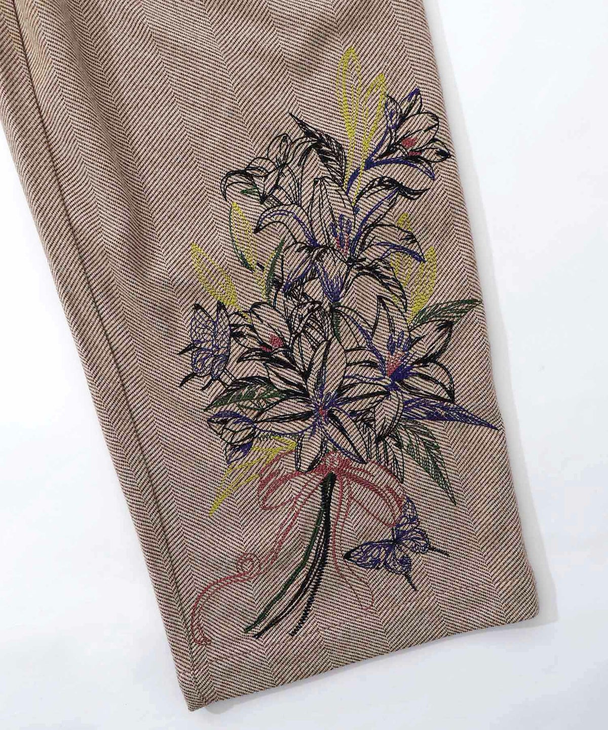 異素材切替×花束刺繍パンツ-18