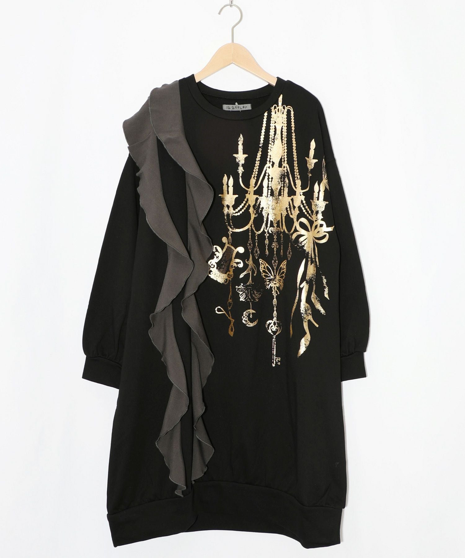 553278：箔プリントシャンデリア フリル裏毛ワンピースの通販-ScoLar