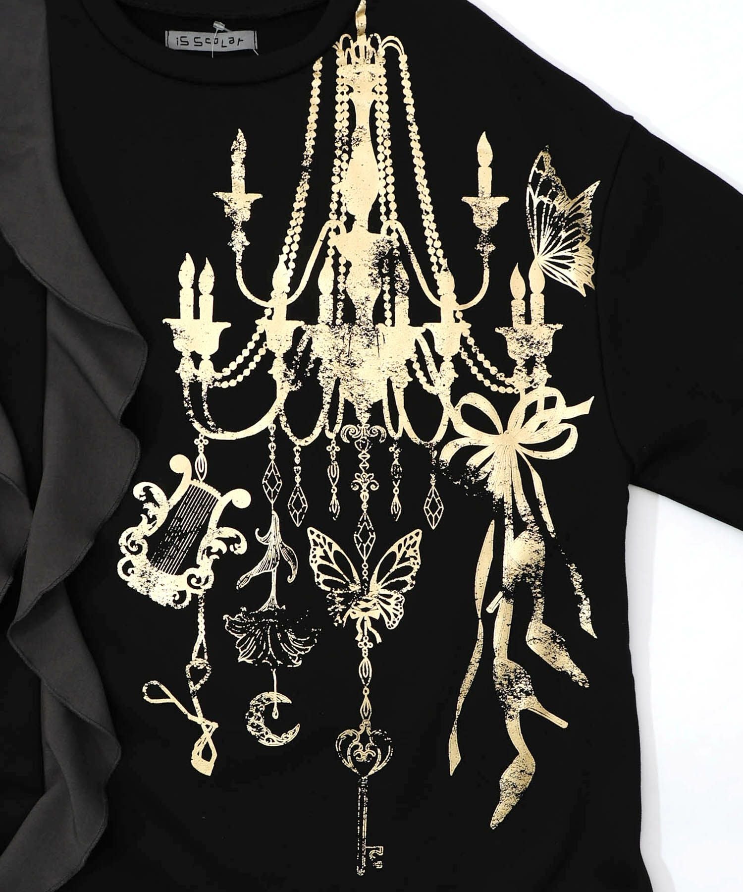 553278：箔プリントシャンデリア フリル裏毛ワンピースの通販-ScoLar