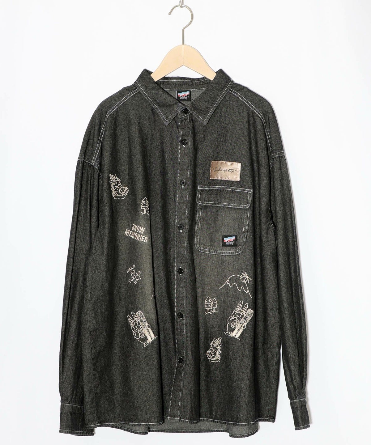 ラビルとネコのスノーメモリー刺繍デニムシャツ-18