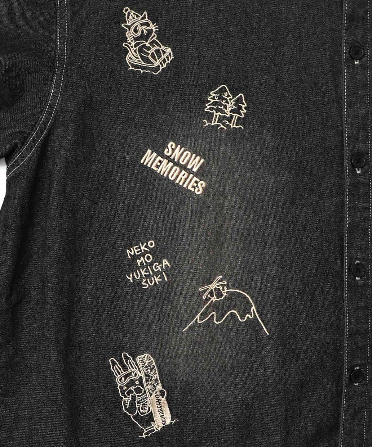 ラビルとネコのスノーメモリー刺繍デニムシャツ-20